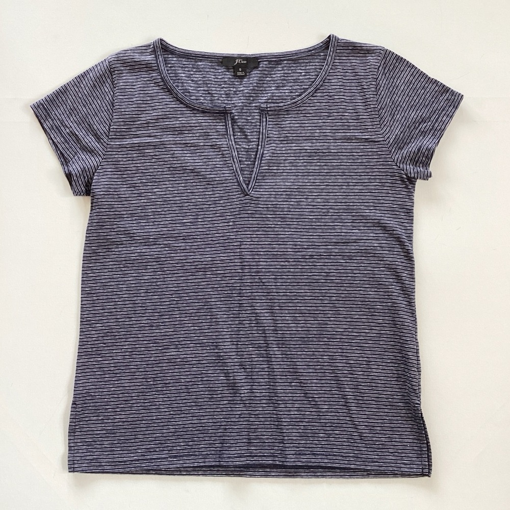 J. Crew Navy and White Striped Notch-Neck T-shirt